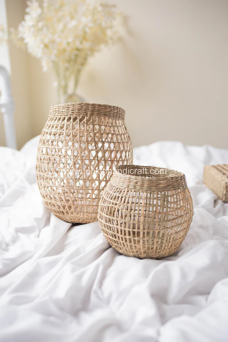 Set of 2 Seagrass Candle Holder - TONKIN HANDICRAFT