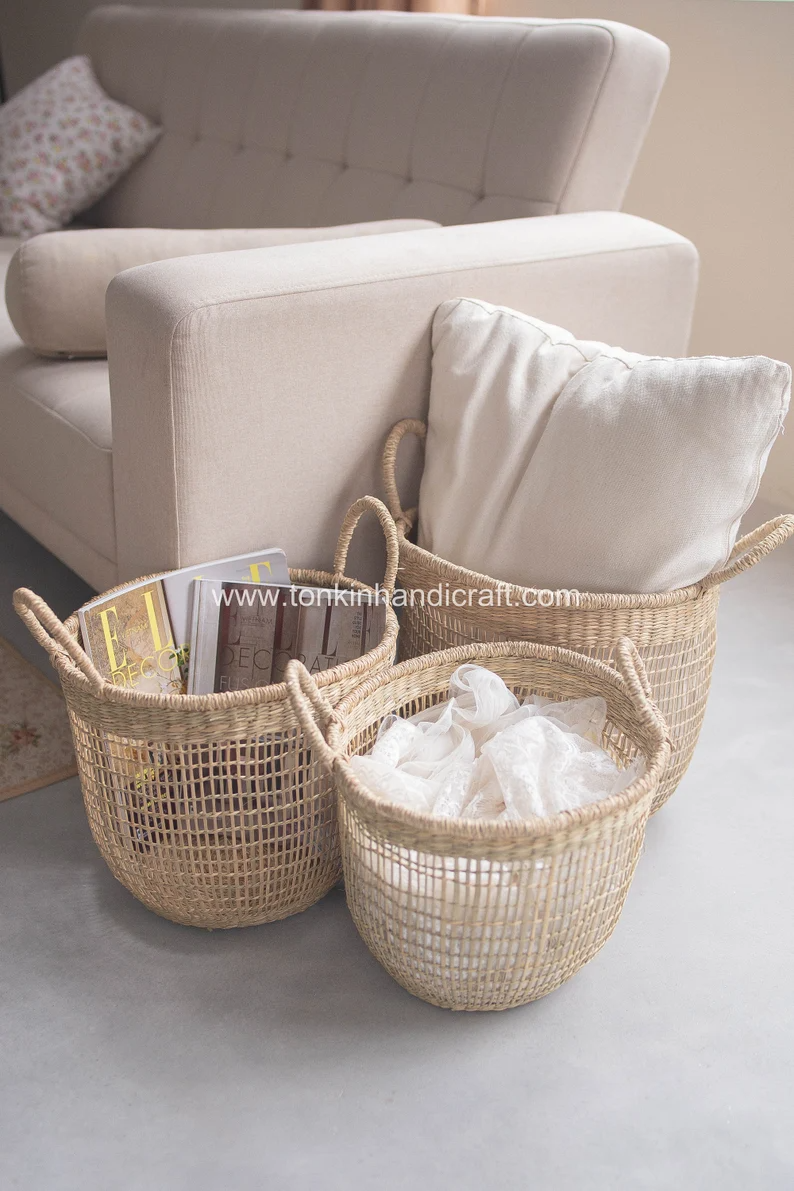 Set of 3 Bonny floppy Seagrass Baskets - TONKIN HANDICRAFT