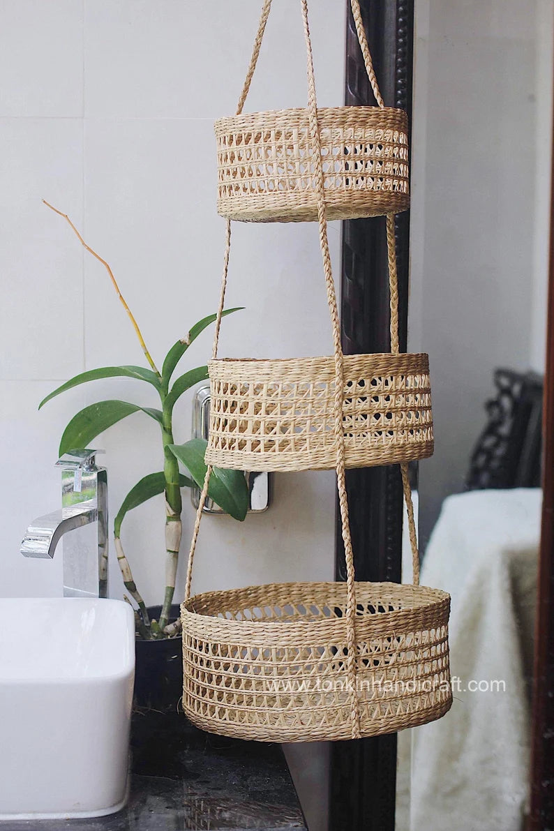 Seagrass Hanging fruit 3-tiers basket - TONKIN HANDICRAFT