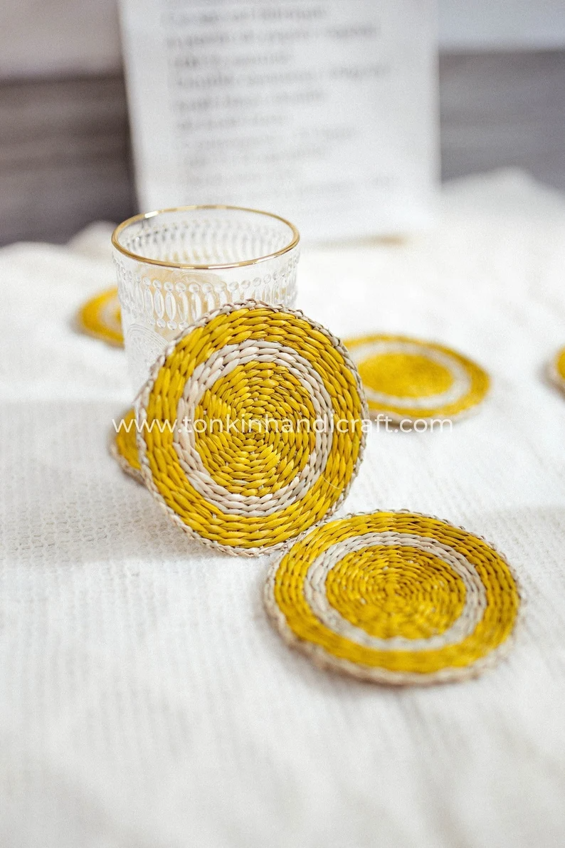 Set of 6 Yellow Coasters - TONKIN HANDICRAFT