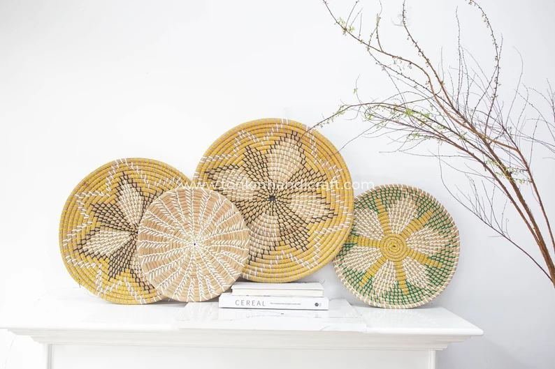 Set of 4 Basket Wall Home Decor Woven Basket