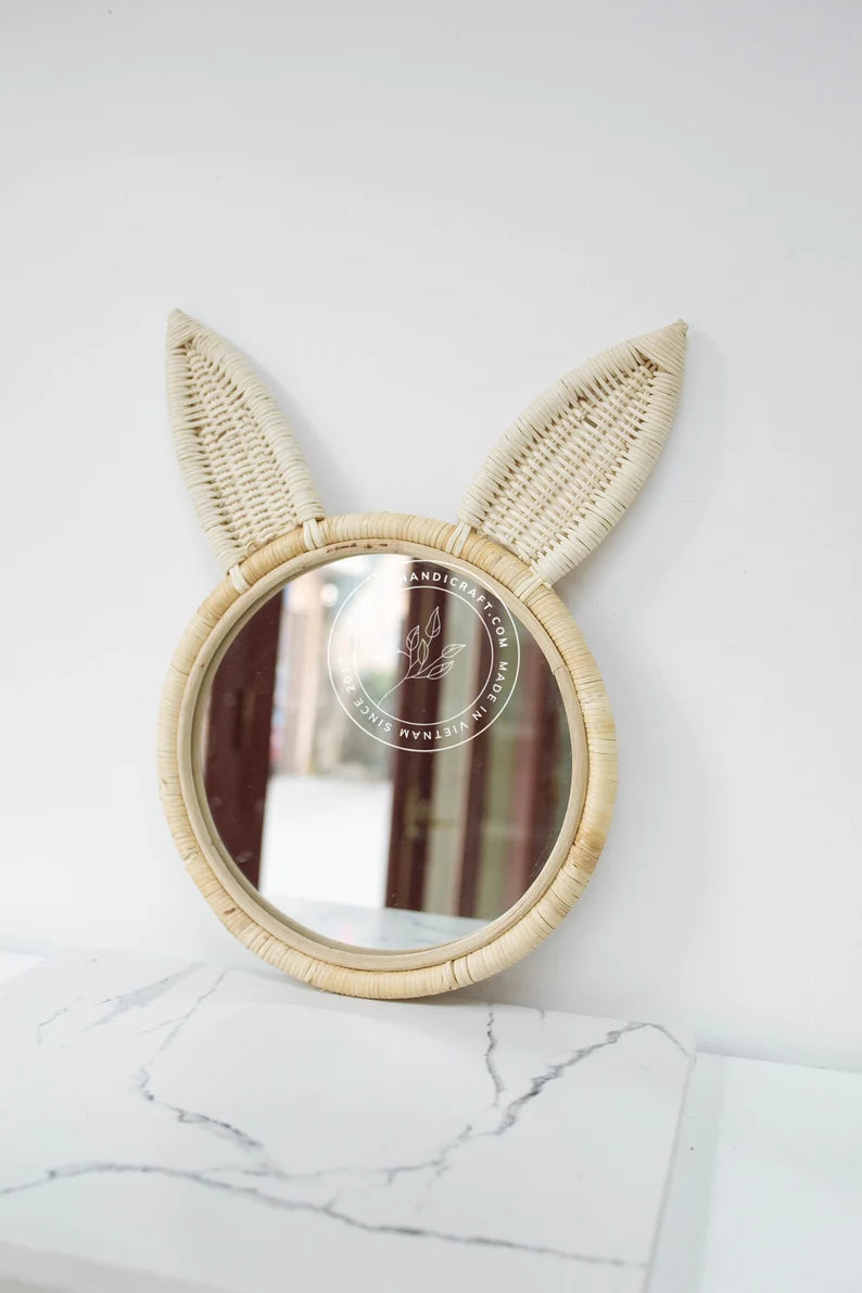 Rabbit Bunny Ears Wicker Rattan Mirror - TONKIN HANDICRAFT