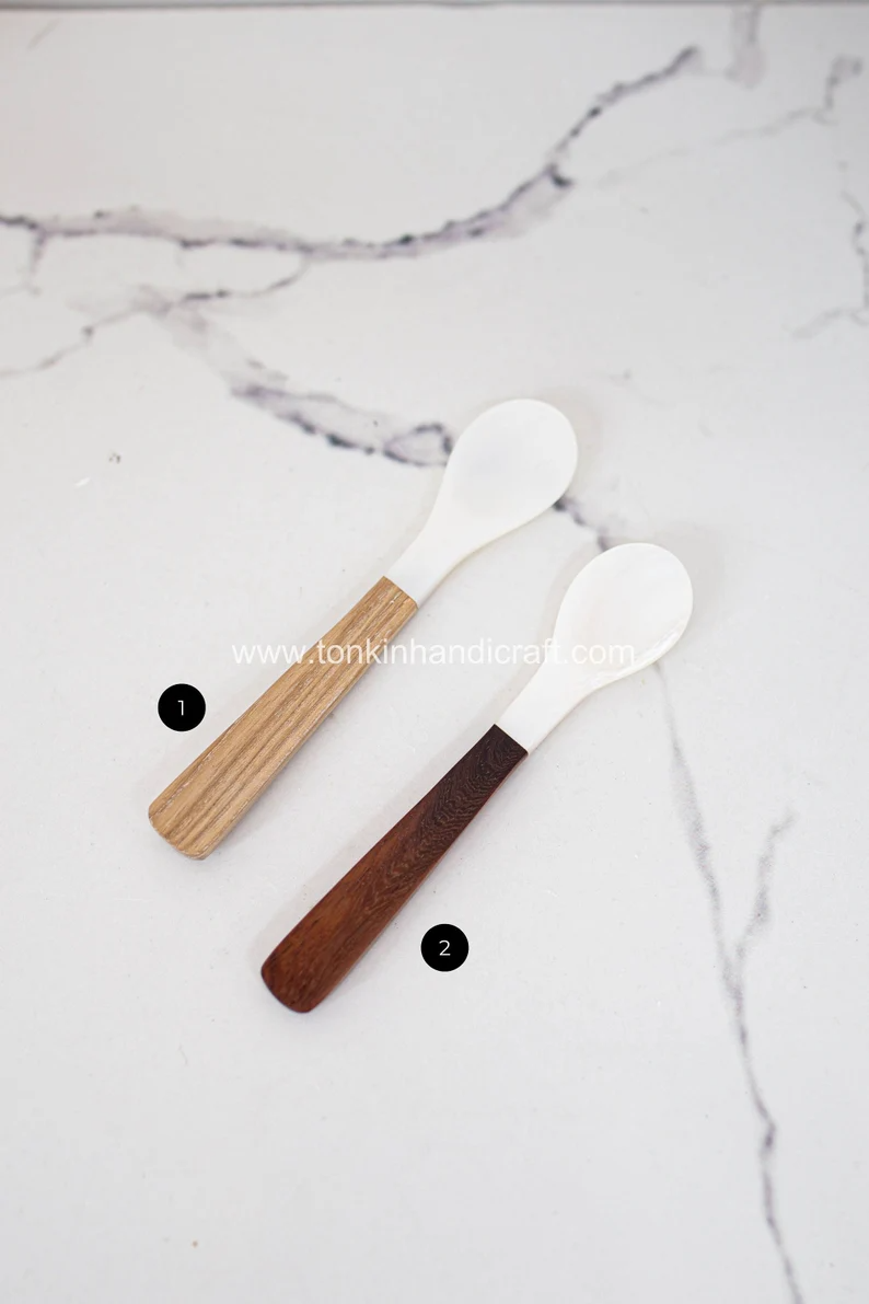 Personalized Mother of Pearl Seashell Spoon with Wooden Handle - TONKIN HANDICRAFT