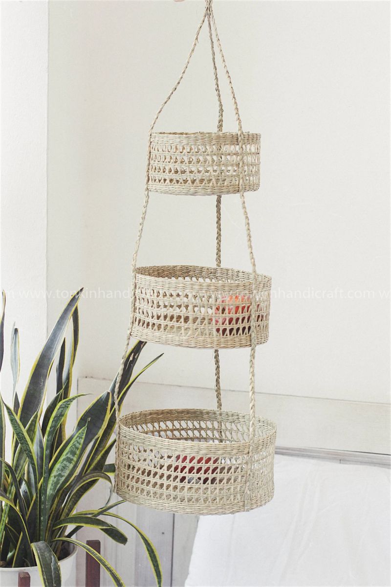 Seagrass Hanging fruit 3-tiers basket - TONKIN HANDICRAFT