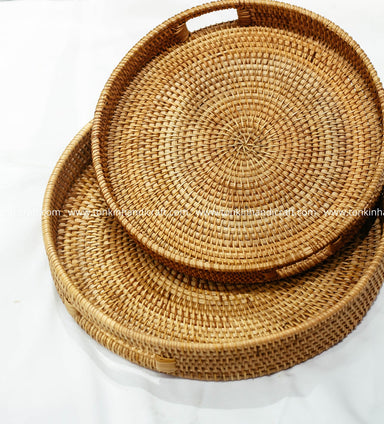 Round Rattan Tray with Handles - TONKIN HANDICRAFT