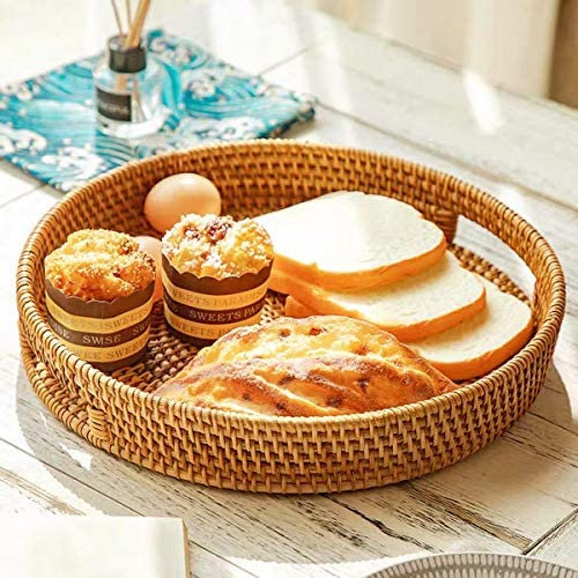 Round Rattan Tray with Handles - TONKIN HANDICRAFT